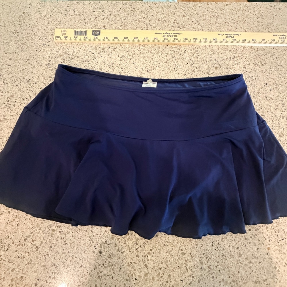 Lands End Swim Skirt Women Size 14 Navy Blue Ruffle Stretch Coastal Minimalist